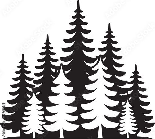 Forest Tree Silhouette Vector Scene