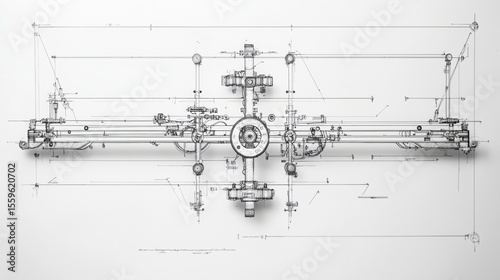 Detailed technical drawing of a complex mechanical apparatus showcasing precision engineering and intricate design elements