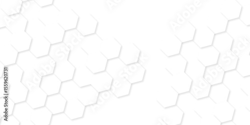 Minimal white hexagonal hexagon modern technology creative emboss light honeycomb polygonal web. abstract geometric science and mosaic tile with template texture background.	