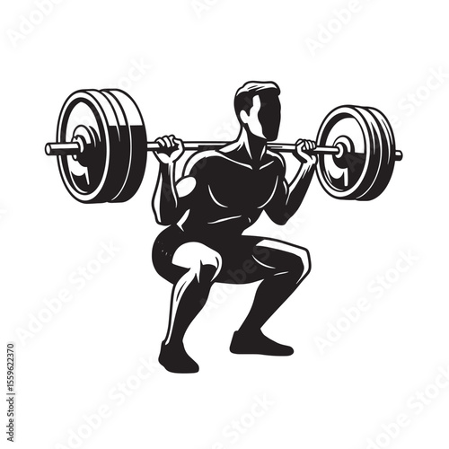 Athlete performing barbell squat exercise silhouette for fitness and strength training concepts