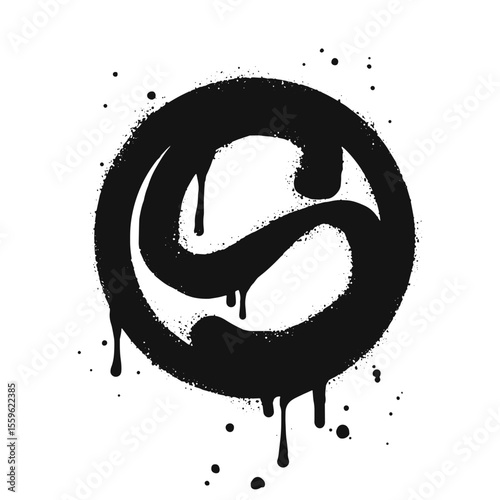 Graffiti spray font alphabet black on white. Sprayed S letter drops. isolated on a white background