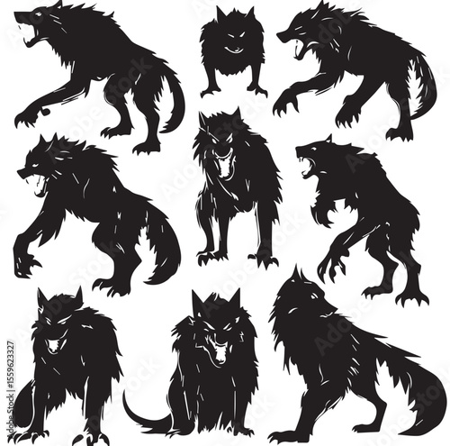 werewolf silhouette set, Black & White silhouette set