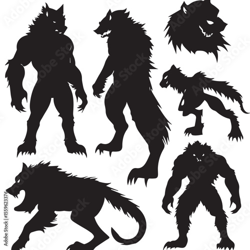 werewolf silhouette set, Black & White silhouette set