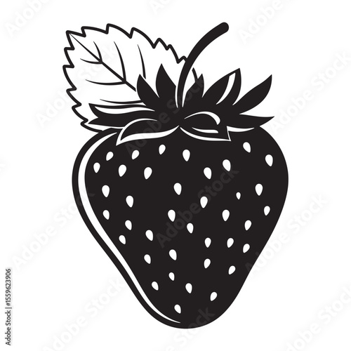 Detailed black and white strawberry illustration depicting fresh fruit and healthy eating