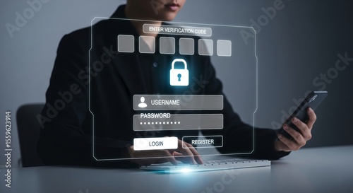 Secure Login Interface with Verification Code on Futuristic Screen