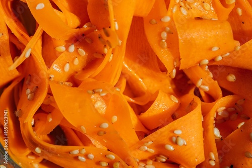 close up of carrot ribbon salad