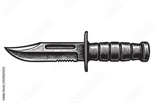 Combat Knife Vector Engraving Illustration

