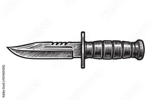 Combat Knife Vector Engraving Illustration

