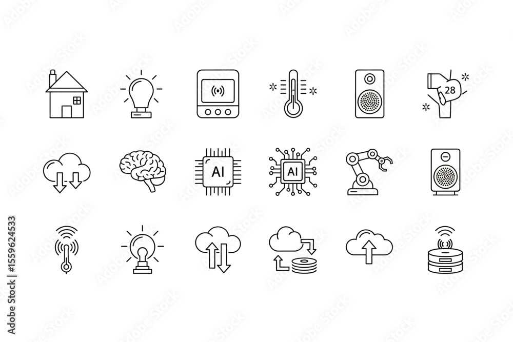 Smart Home Technology Outline Icons Set Automation and Artificial Intelligence Smart Home Technology Outline Icons Set Automation and Artificial Intelligence
