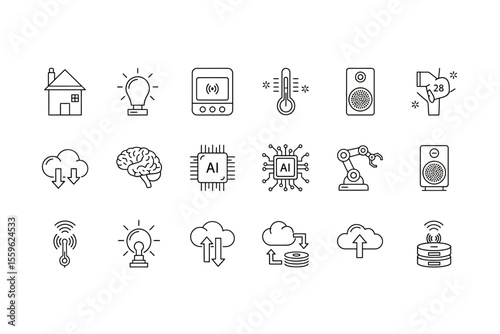 Smart Home Technology Outline Icons Set Automation and Artificial Intelligence
