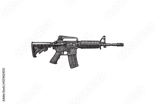 Modern Assault Rifle Vector Engraving Illustration
