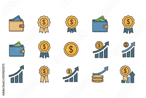Financial Growth and Wealth Management Icon Set, Flat Design