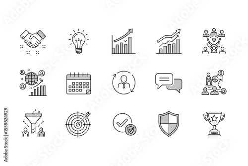Business Strategy Icons Set Showing Success and Planning