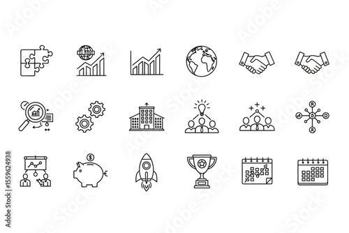 Business Strategy Icons Collection in Line Style Illustration