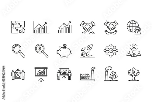 Business and Finance Icon Set Outline Style Isolated