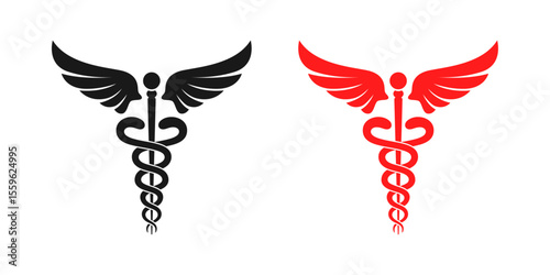Caduceus Medical Symbol, Doctor Symbol Black and Red Vector Graphics