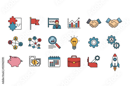 Business and Finance Icons Set for Success and Growth