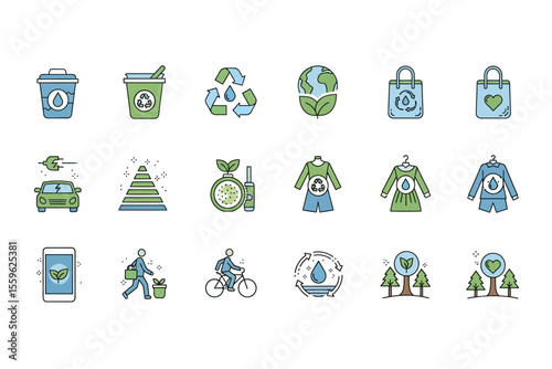 Sustainable Lifestyle Icon Set Environmentally Friendly Concepts