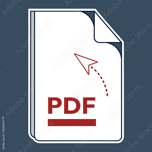 Digital document icon with pdf text and a cursor arrow pointing to the file representing online document access and data transfer