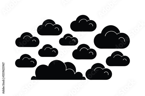 Black clouds scattered across white background cloud shapes