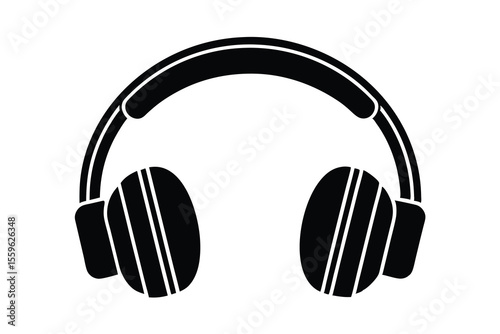 Black headphones with white stripes audio music