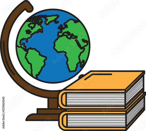 Colorful Globe and Stacked Books for Global Education