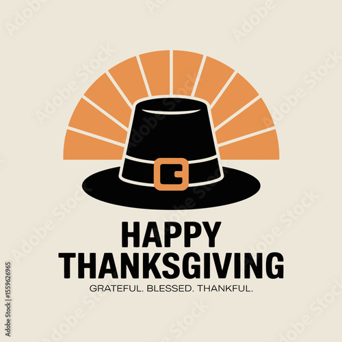 Vintage thanksgiving festive design with tomboy hat and grateful quote for holiday greeting or print template  