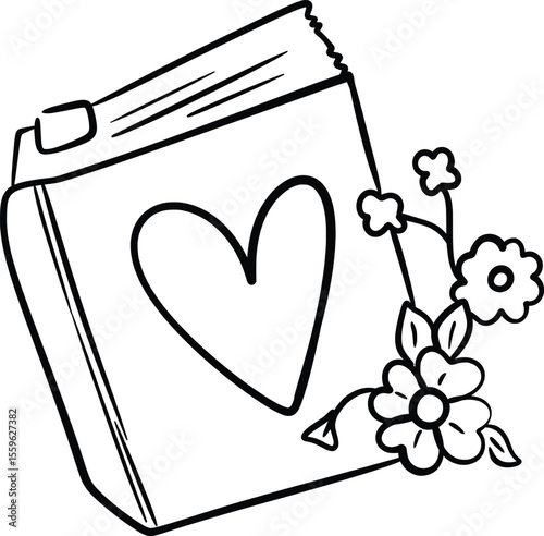 Book with Heart and Flowers - Symbol of Reading Love