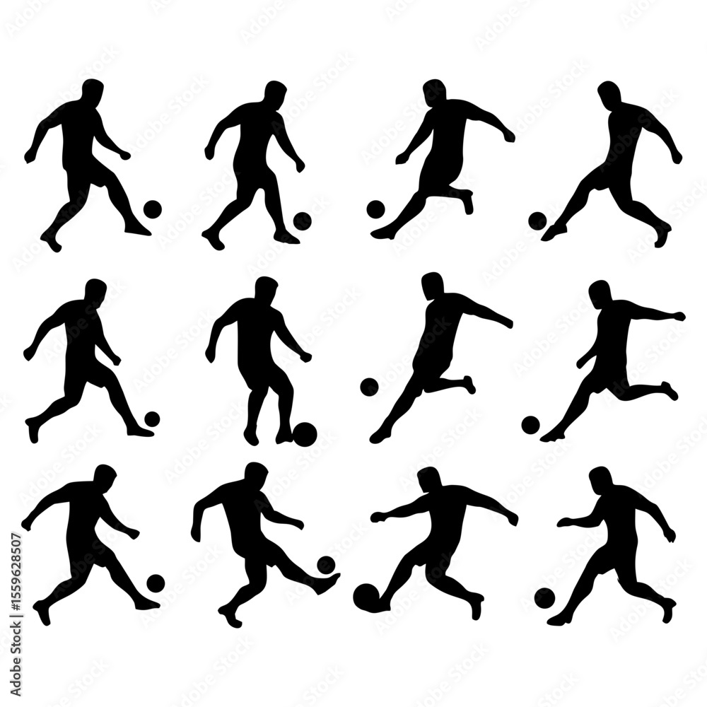 custom made wallpaper toronto digitalSilhouetted soccer players in various action poses, kicking and controlling the ball.