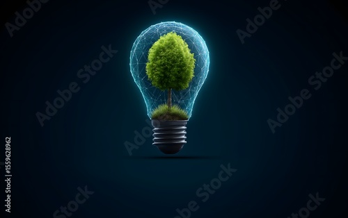 Light Bulb with Green Tree Inside – Renewable Energy, Sustainability, and Eco Innovation Concept

