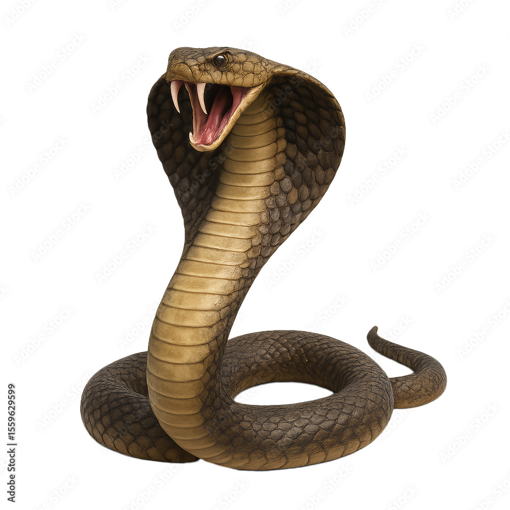Fototapeta premium Realistic 3D Cobra Snake with Hood Displaying Intimidating Posture