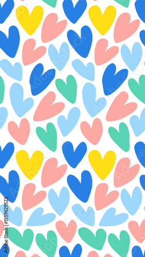 Colorful Hearts Pattern: A vibrant and cheerful repeating pattern of colorful hearts, perfect for adding a touch of whimsy and love to any design.
