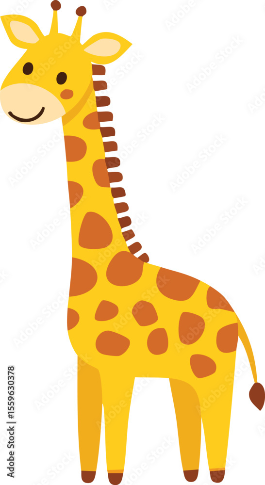 Obraz premium Cute cartoon giraffe, simple design, bright colors, standing pose.