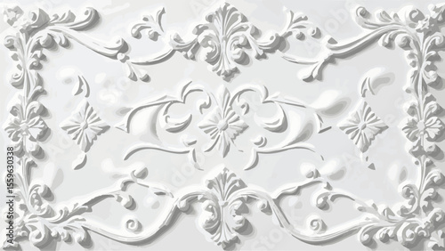 Elegant White Embossed Floral Design  Ornate Victorian-Style Panel Texture
