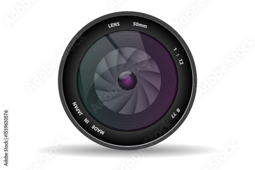 Front view of photo camera lens isolated on white background. Vector illustration