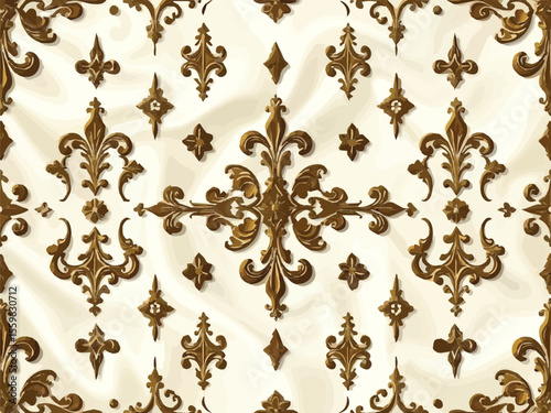 Seamless vintage floral wallpaper pattern design with antique gold elements