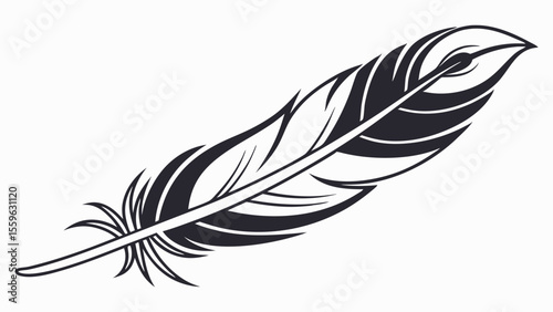 Black feather illustration against white background, for design element or graphic