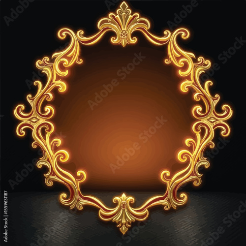 Ornate vintage gold frame with a floral border design on a dark background
