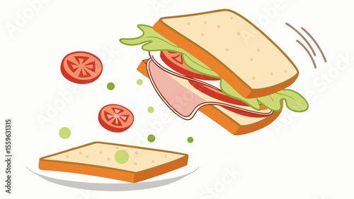 Flying sandwich with falling toppings