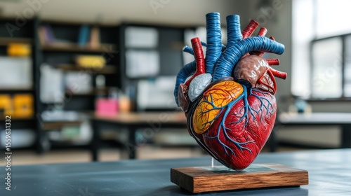 Detailed Human Heart Model in Educational Setting with Classroom Background