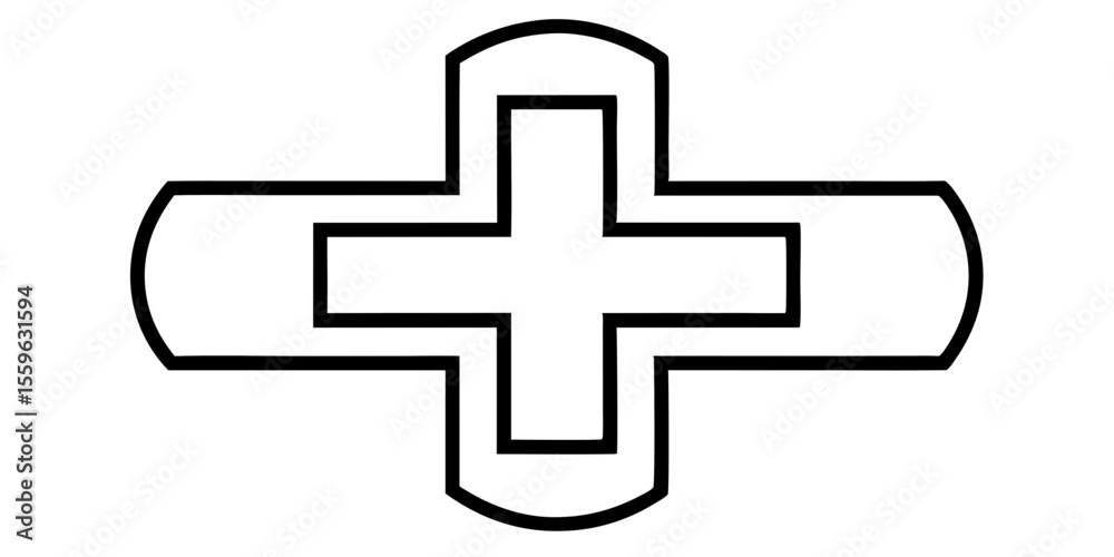 Obraz premium Stylized black cross symbol with rounded edges isolated on white background