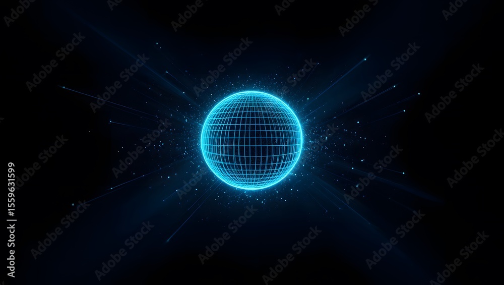 Obraz premium Abstract Futuristic Glowing Sphere: Cyberpunk Style, Dark Blue, Energetic, Technology Background.