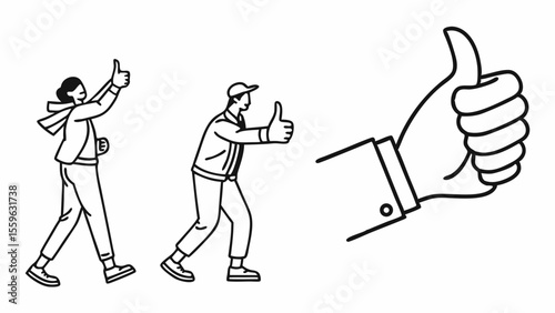 Two people giving thumbs up, large hand approves