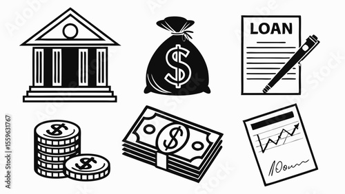 Financial icons bank, money, loan