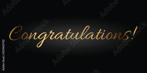 Congratulations Text Banner – Elegant Gold Script on Black Background for Celebration and Achievement. EPS vector illustration