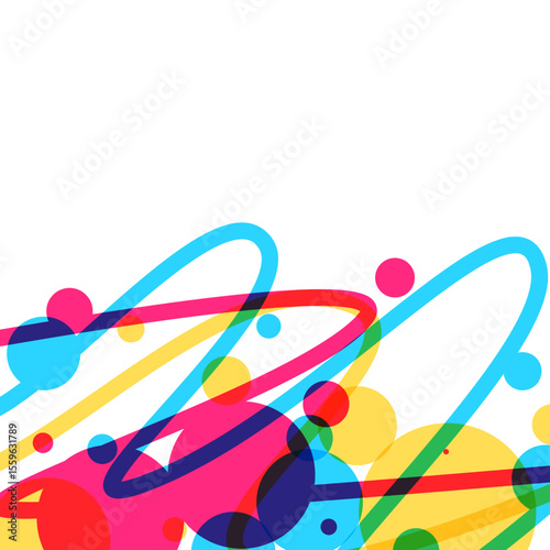 Abstract CMYK Splashed Circle and Lines, Modern Flat Background