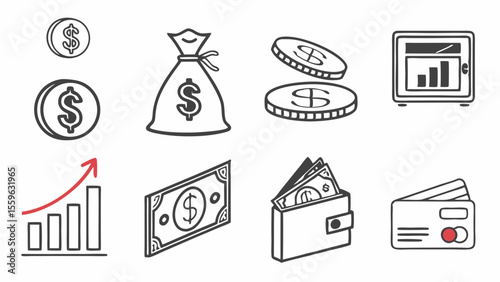 Finance icons money, growth, and security