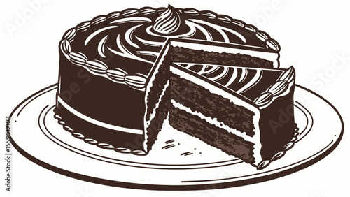 Chocolate layer cake, sliced on plate