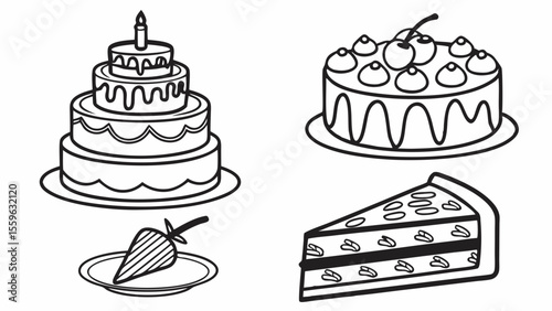Three cakes and a strawberry