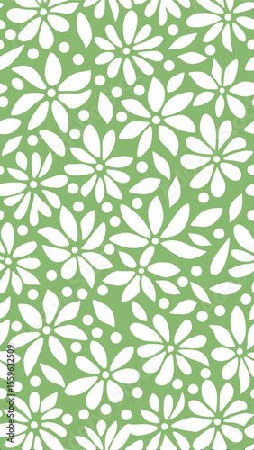 Floral Serenade: A vibrant and eye-catching illustration of intricately designed floral pattern blossoms against a serene green backdrop.